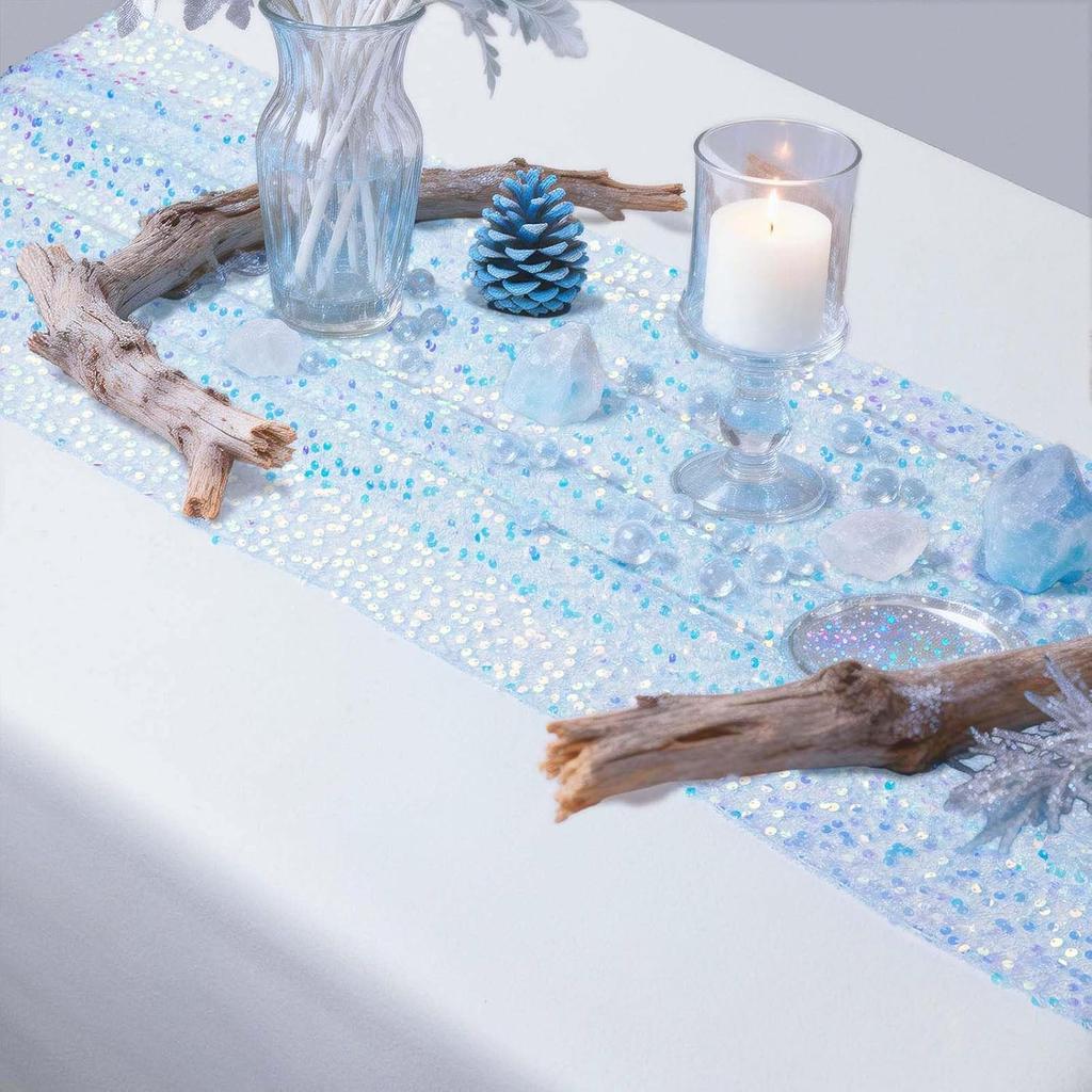 Iridescent Sequin Table Runner, Glitter Sequin Table Runner for Mermaid Birthday Indoor Outdoor Wedding Birthday Party Supplies