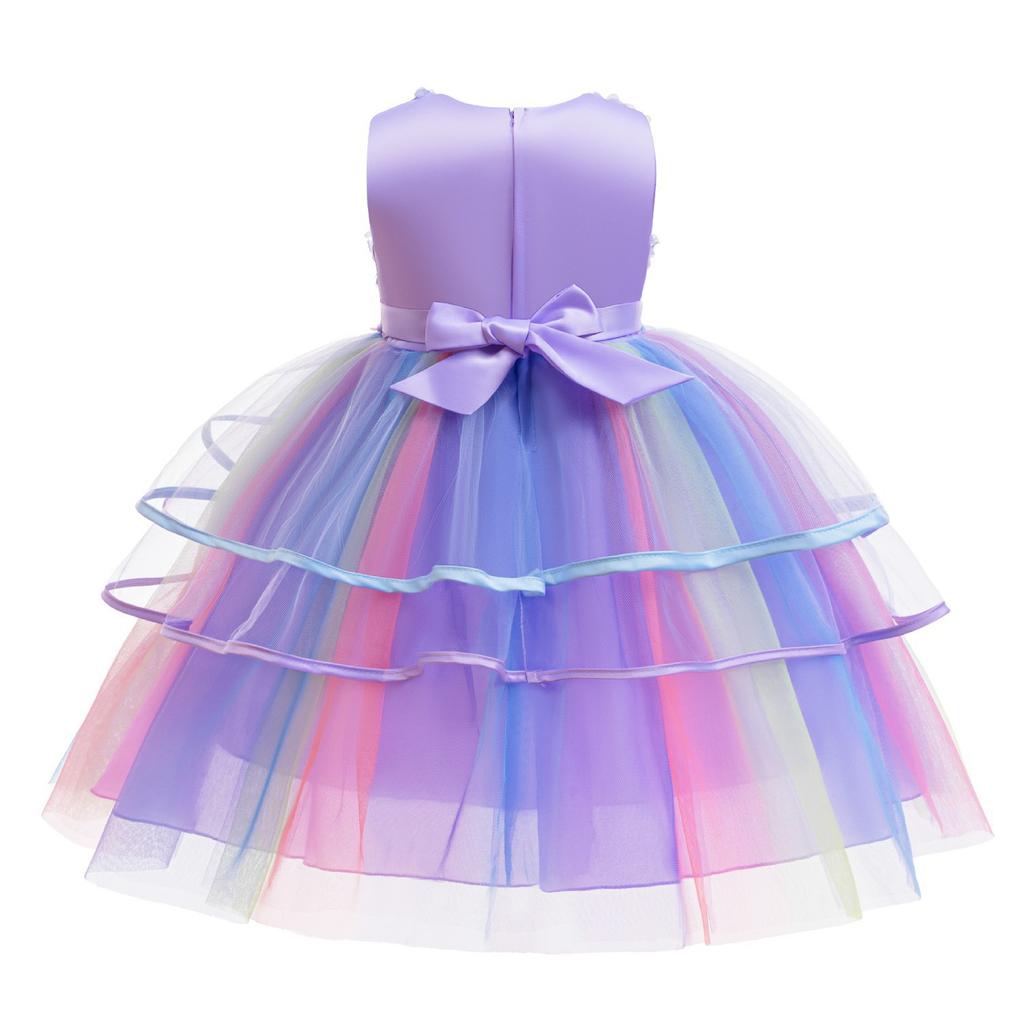 Cross-border Foreign Trade Unicorn Girl Princess Dress Fluffy Yarn Colored Cake Dress Dress Performance Dress BB03