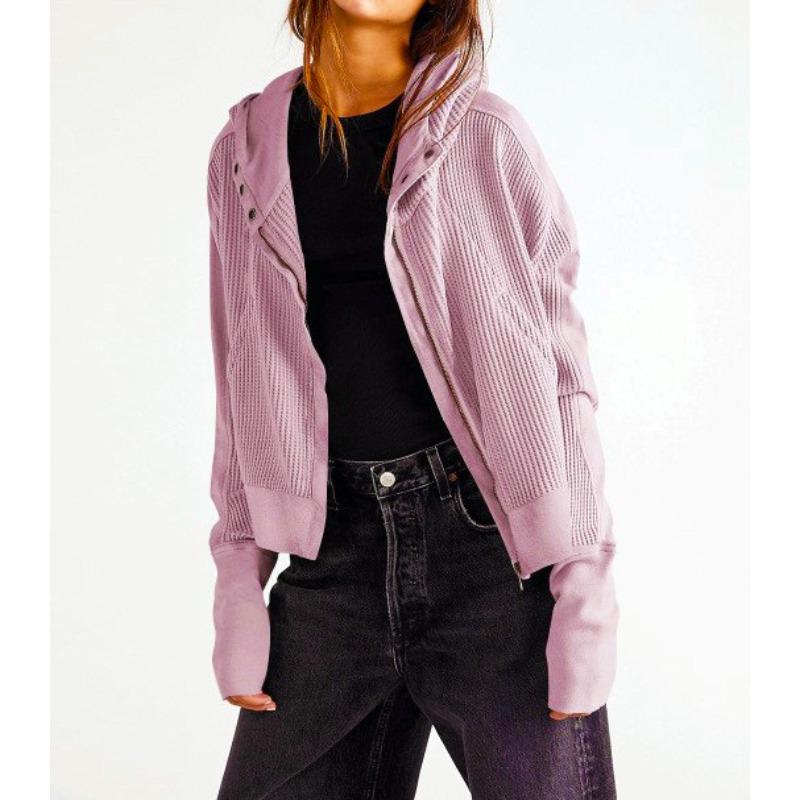 Stitching Sweater Long-sleeved Pullover Cardigan Zipper Top Trendy Hoodie Women