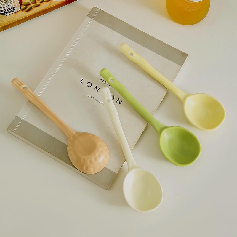Candy Color Long Handle Ceramic Simplicity Irregular Dessert Soup Spoon Cutlery Portable Kitchen Utensils Supplies