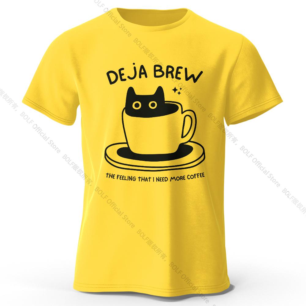 Men's Déjà Brew Printed T-Shirt 100% Cotton Oversized Coffee Pun Graphic Tees for Women Summer Tops Barista Streetwear