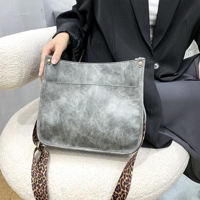 Vintage Marble Print Crossbody Bag for Women Lightweight Large Capacity PU Shoulder Bag with Leopard Strap for Daily Use