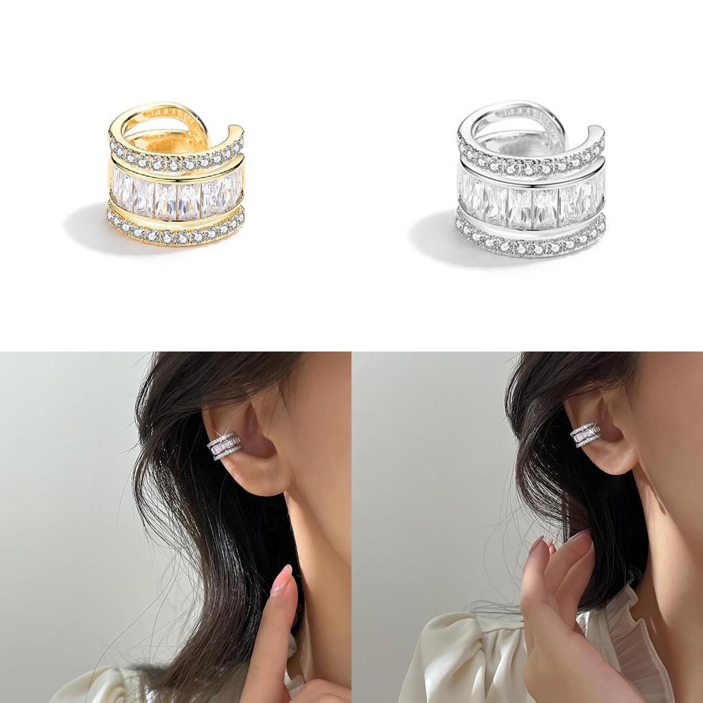 Ear Layer Three Clips Without Ear Holes Square Diamond C Shaped Gift Earrings