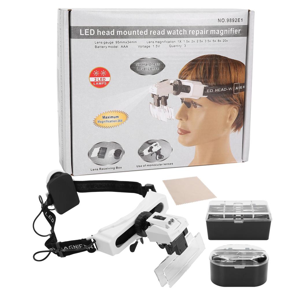Headband Magnifier LED Light HeadMounted Head Loupe for Reading Embroidery Tattoo