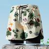 Mens Double-Layered Board Shorts Swim Trunks Quick-Dry Anti-Chafe Flat Front Beach Pool Surfing