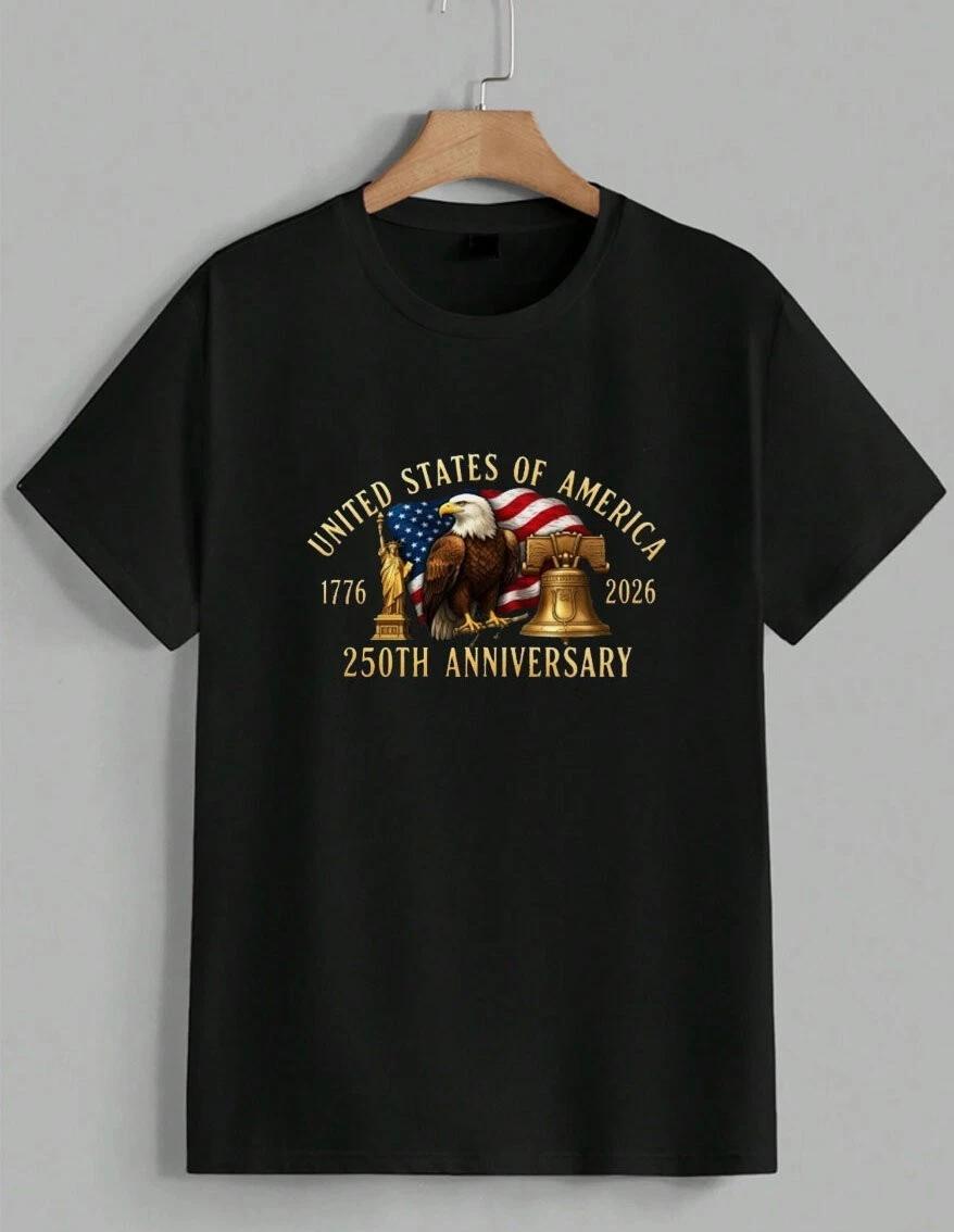 USA 250th Anniversary 1776-2026 Patriotic Eagle Flag Graphic T-Shirt Unisex XS