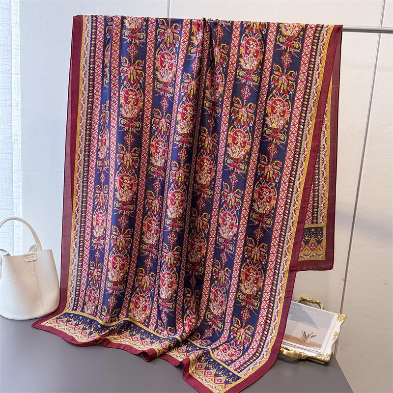 

Весна и лето Зарубежный стиль Имитация шелка Парча Модный шелковый шарф Длинный шарф Шелковистый гладкий Принт Шаль Универсальный платок Шарф 180*80cm