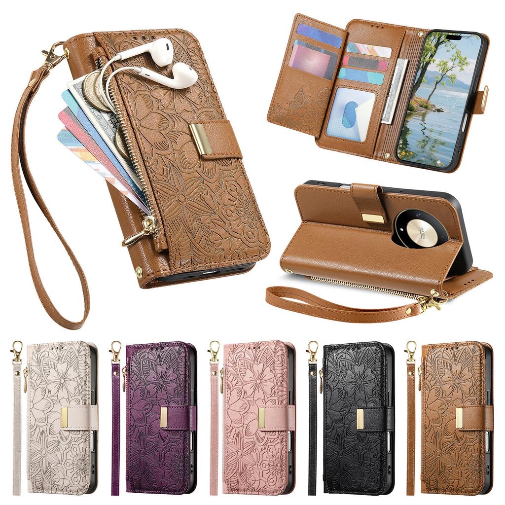Floral Leather Wallet Case for Honor 400/400 Lite/400 Pro/X60 Pro/X9C/X9b/X50...Vintage All-in-One Card Holder w/Stand, Magnetic Closure & Wrist Strap