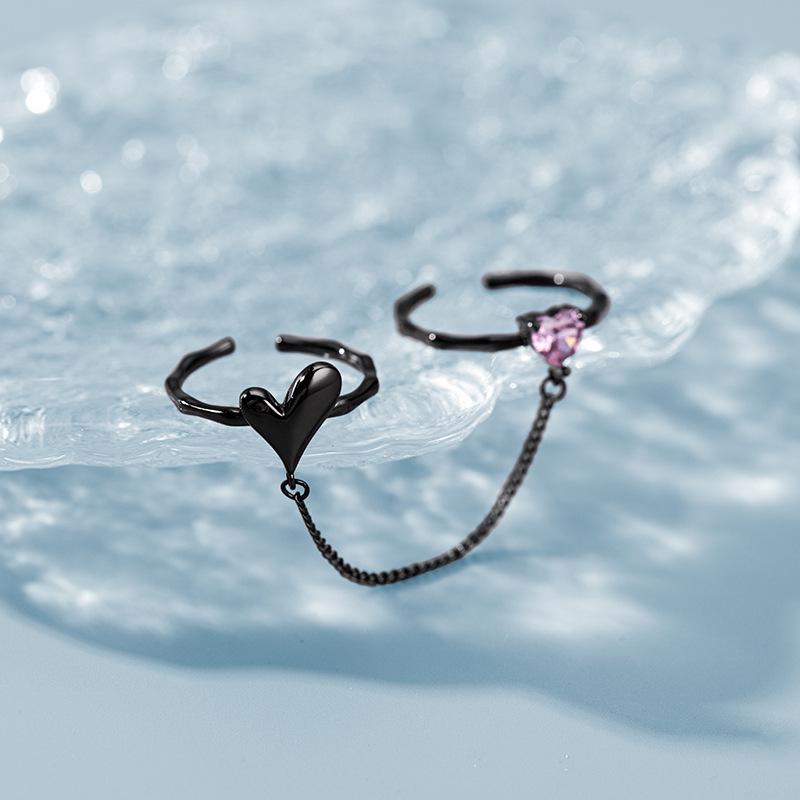 

Кольцо двойной любви из серебра 925 пробы Banyan Tree: Холодный стиль открытый указательный палец и цепочка тренд для женщин Adjustable