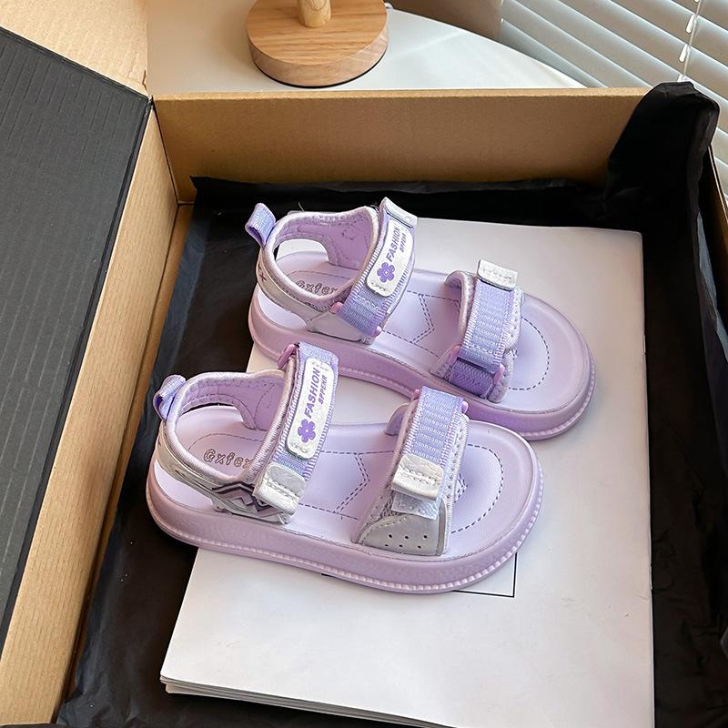 

Children s Solid Color Open-Toe Sandals2026Spring and summer boys Velcro beach shoes, small, medium, and large children s girls sandals 26Inner Length16cm фиолетовый