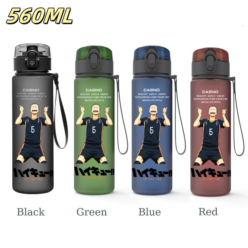 Anime Haikyuu Sports Water Bottle Leak Proof Frosted Plastic Cup Portable Rope Fitness Outdoor Travel 560ML with for Kid Friendly Entertaining Fun