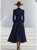 Elegant Waist-Cinching V-Neck Puff Sleeve Long Dress for Women