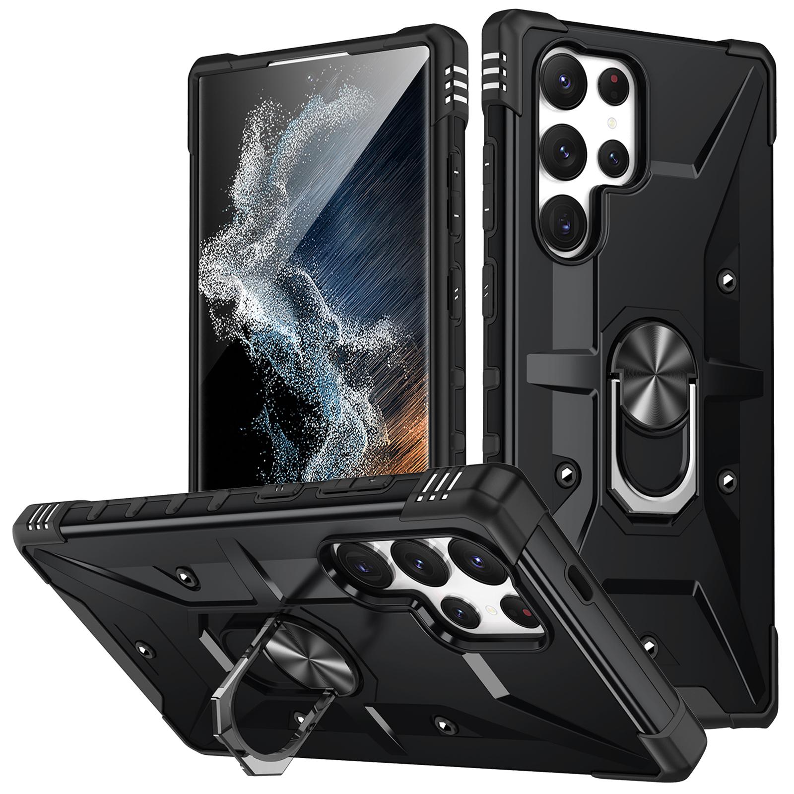 

For Samsung Galaxy S25 Ultra Case PC+ TPU Anti-Drop Phone Cover with Ring Kickstand B