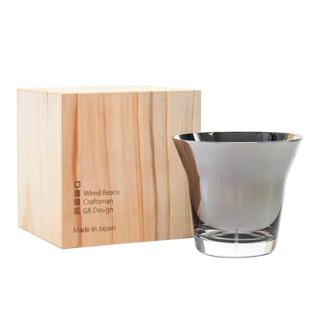 Wired Beans Wired Beans Glass for a Lifetime ROCK Tumbler Rock Glass Tumbler Glass Highball Glass 370ml Domestic Cedar Box (Titanium Silver)
