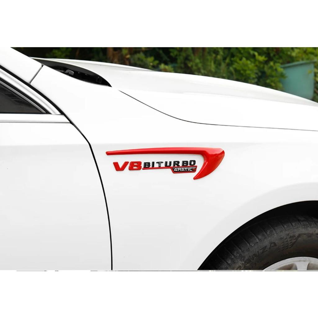 2 szt. 3D ABS V8 Biturbo 4matic Logo Litery Samochód Błotnik Boczny Emblemat Odznaka Naklejka Nawiew Samochodowy Ozdoba Błotnika Naklejka