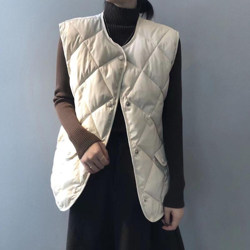 Autumn and Winter Short Cotton Vest Womens Waistcoat Vest Rhombus Quilted Jacket Outer Wear Korean Style Comfortable Fit Vest Jacket