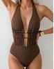 Women's Swimsuit Sexy Solid Color Halter Neck Strappy One-piece Swimsuit Bikini Beachwear