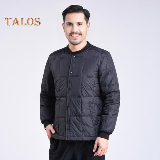 Men Down Jacket Autumn Winter Stand Collar Long Sleeve Thickened Velvet Cotton Coat with Pockets Solid Color Quilted Outerwear