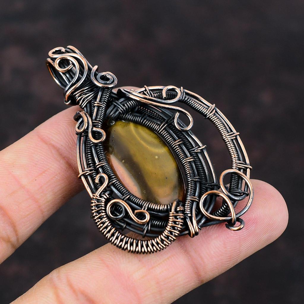 Polychrome Jasper Pendant Copper Wire Wrapped Pendant Handmade Gemstone Pendant Unique Copper Design Jewelry Gift For Him Brand New Pendant