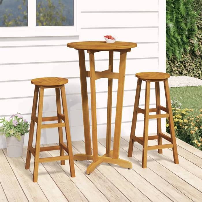 VidaXL Garden Bar Table Ø60x105 Cm Solid Acacia Wood 319698
