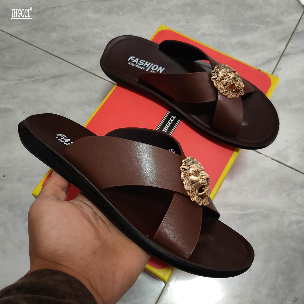 Nové stylové pánské žabky, ležérní pantofle z hovězí kůže, značkové kožené plážové boty, dámské, nadměrná velikost 46, 47, sandály dámské