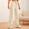 Women Wide Leg Pants Elastic High Waist Adjustable Drawstring Pure Color Long Sweatpants with Pockets Casual Lounge Pants Daily Wear