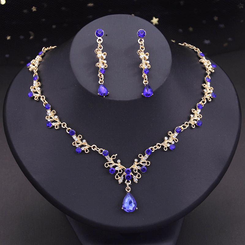 Strass-Kristall-Anhänger, Halskette, Ohrringe-Sets für Frauen, Modeschmuck, Hochzeits-/Abschlussball-Kostüm-Accessoires