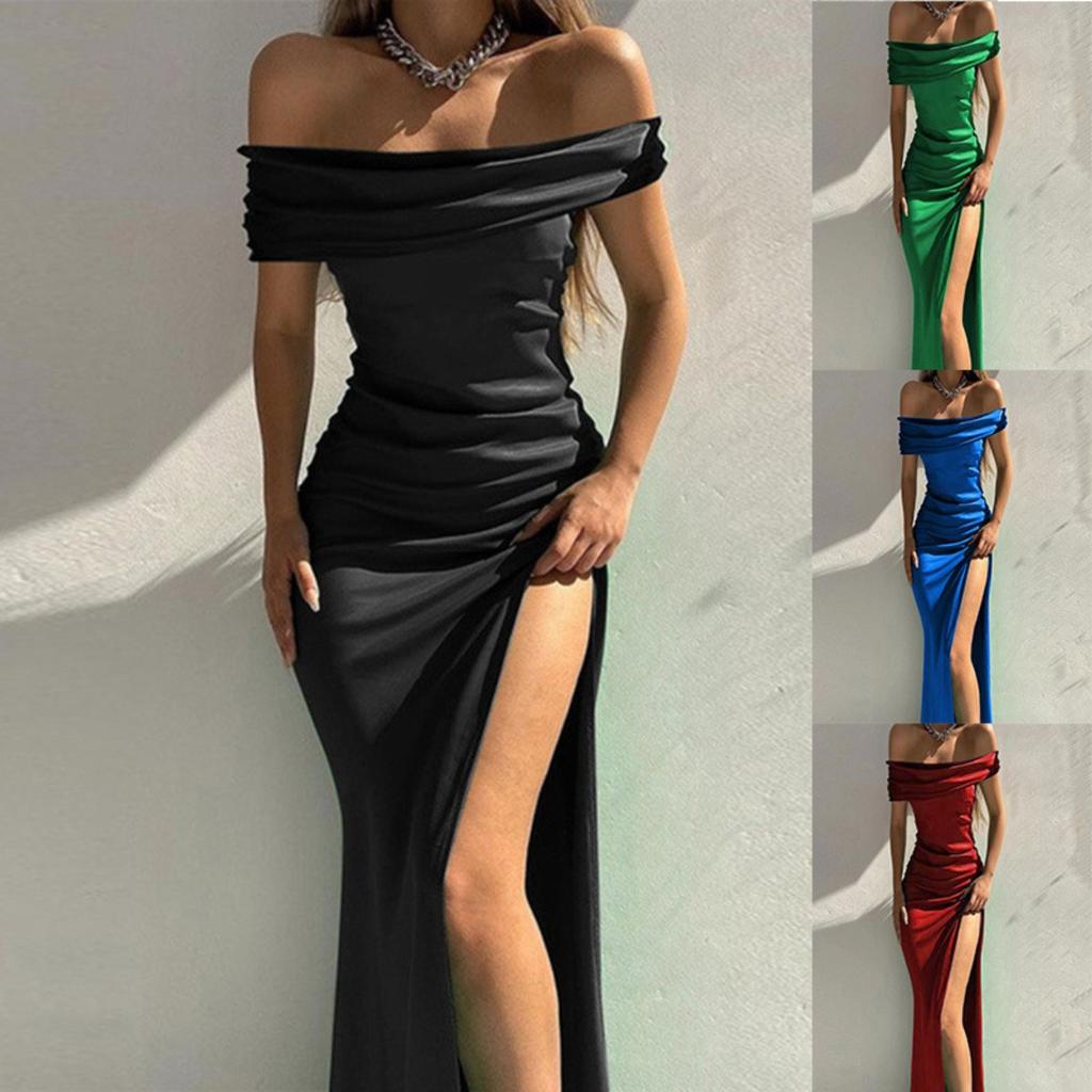 Women's Off Shoulder Sleeveless Maxi Dress Slim Fit High Waist Elegant Side Slit Mermaid Dress
