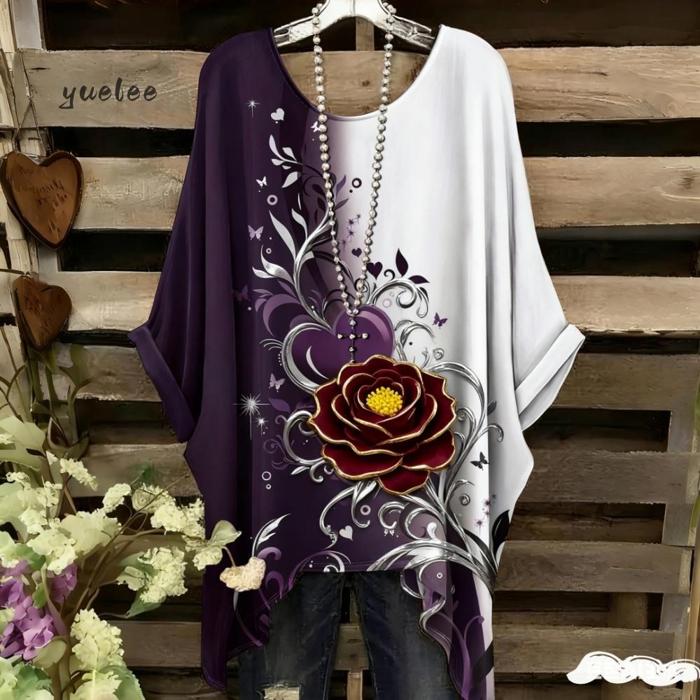 T-shirt da Donna Floreale Bohemien Design Colorato Vibrante All-Over Vestibilità Rilassata Girocollo Magliette da Donna Abbigliamento da Donna Popolare