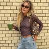 Leopard Polka Dot T-Shirt Transparent Y2k Crop Top Breathable Long Sleeve T-Shirt  Date Night