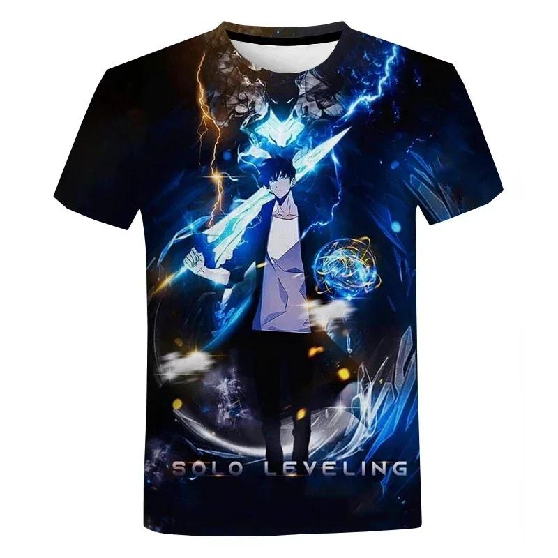 Men's T-Shirt Anime Manga 3D Printed T-Shirt for Men and Women Oversized Round Neck Top Street Fashion Solo Level Summer T-Shirt