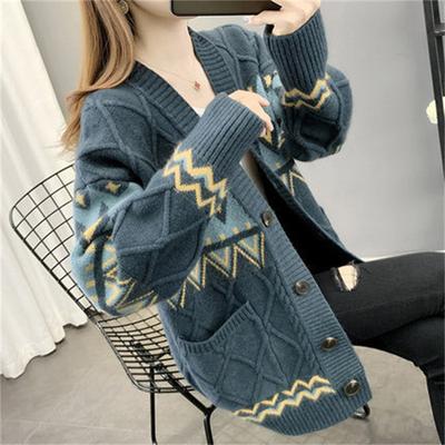 Autumn Winter V-neck Cardigan Women's Lazy Loose Knit Jacket Trendy Daily Comfortable Versatile Outerwear Top