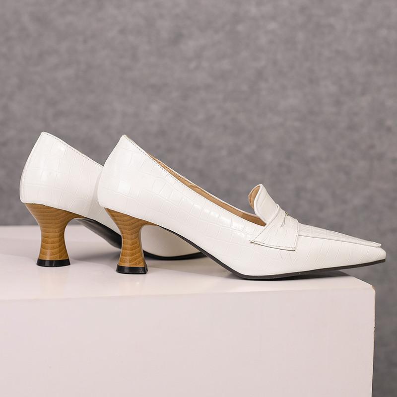 Women's High Heel Single Shoes Spring and Summer New Thick with Solid Color Large Size Matching Low Top Shoes