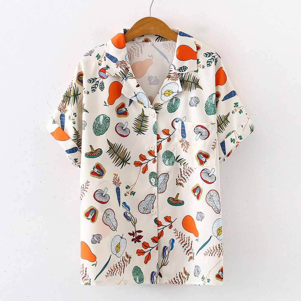 

Lady Korean Women s Casual Short Sleeve Blouse Sweet Print Button Shirts Tops