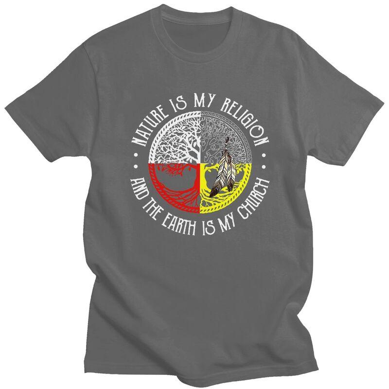Men Nature Is My Religion And The Earth Is My Church T Shirt 100 Cotton Colthing Leisure Novelty Creative Graphics Tee Tops