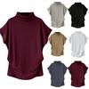 Summer Fashion Women Solid Color Loose Turtle Neck Short Sleeve T-Shirt Top