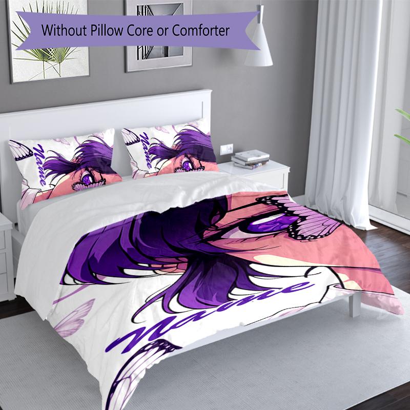 3pcs Custom Name Demon Slayer character theme Set,Includes 1 Duvet Cover and 2 Pillowcases,All-season Bedroom Decor