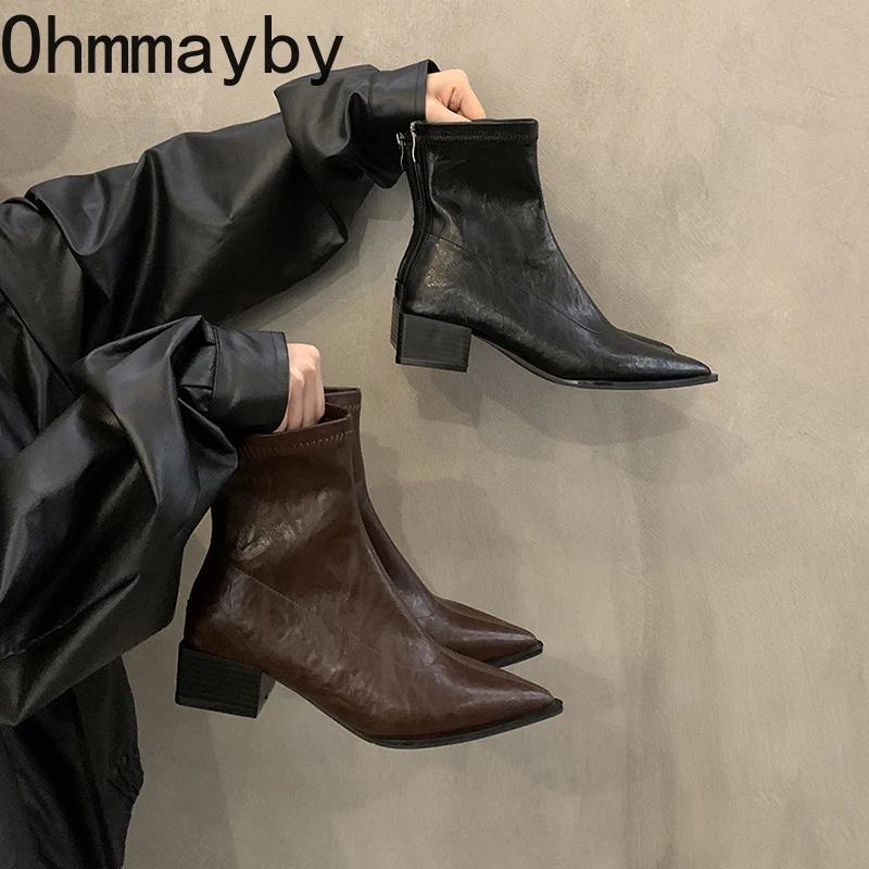 Cizme de damă cu toc gros și toc înalt, stil toc înalt, ...