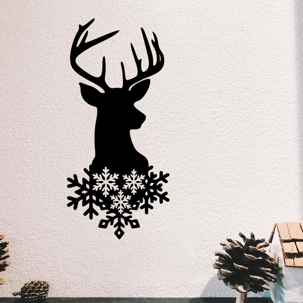 Deer Head Snowflakes Metal Wall Art Wildlife Winter Decor Rust Resistant Sculpture Christmas New Year Gift Home