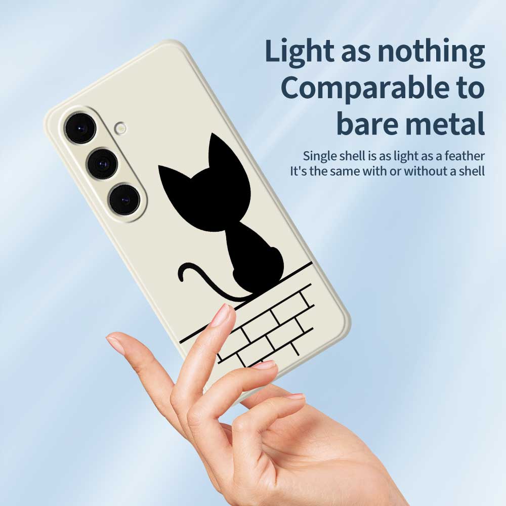 For Samsung Galaxy S24 FE Case Black Cat on the Wall Pattern Printing Straight Edge TPU Phone Back Cover