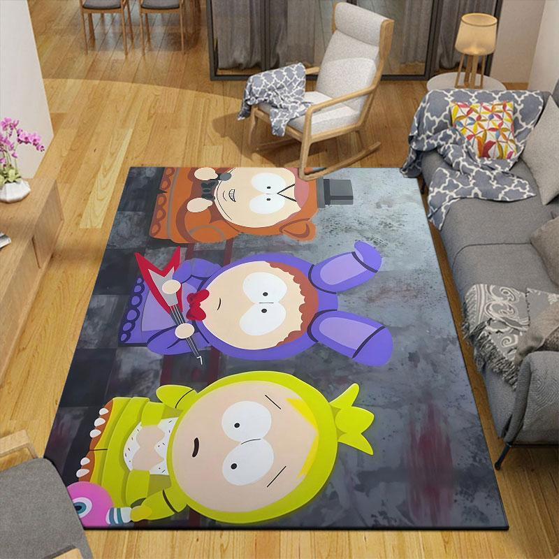 South Park Flannel Printed Carpet, Home Sofa Decoration for Living Room & Bedroom, Non‑Slip Play Flannel Floor Mat for Game Room