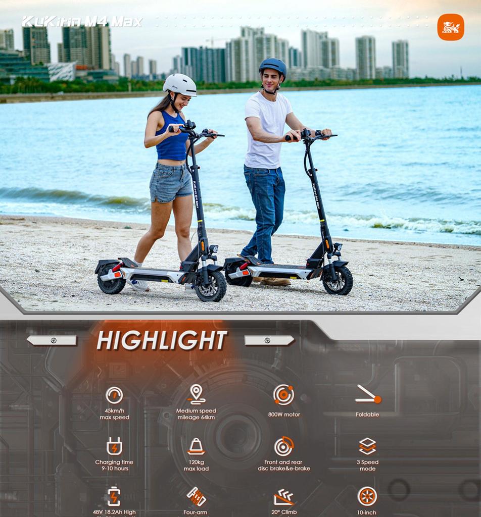 Electric Scooter Adult Kukirin 10" 800W Motor Electric Scooter Foldable Top Speed 45Km/h 48V 18.2AH Range 64Km Load 120Kg