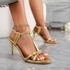 Fashion Fashion Round Toe Stiletto Sandals Summer New Open Toe Slim Strap Combination Metal Buckle One Strap Non-Slip High Heels