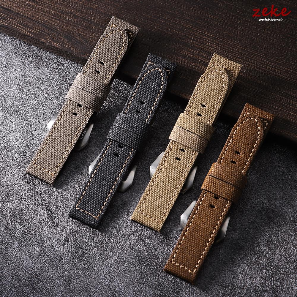 Wasserdichtes Segeltuch Uhrenarmband Nylon Leder Uhrenarmband 20mm 22mm 24mm für Panerai Vintage Naht Band Sportgürtel für Herren