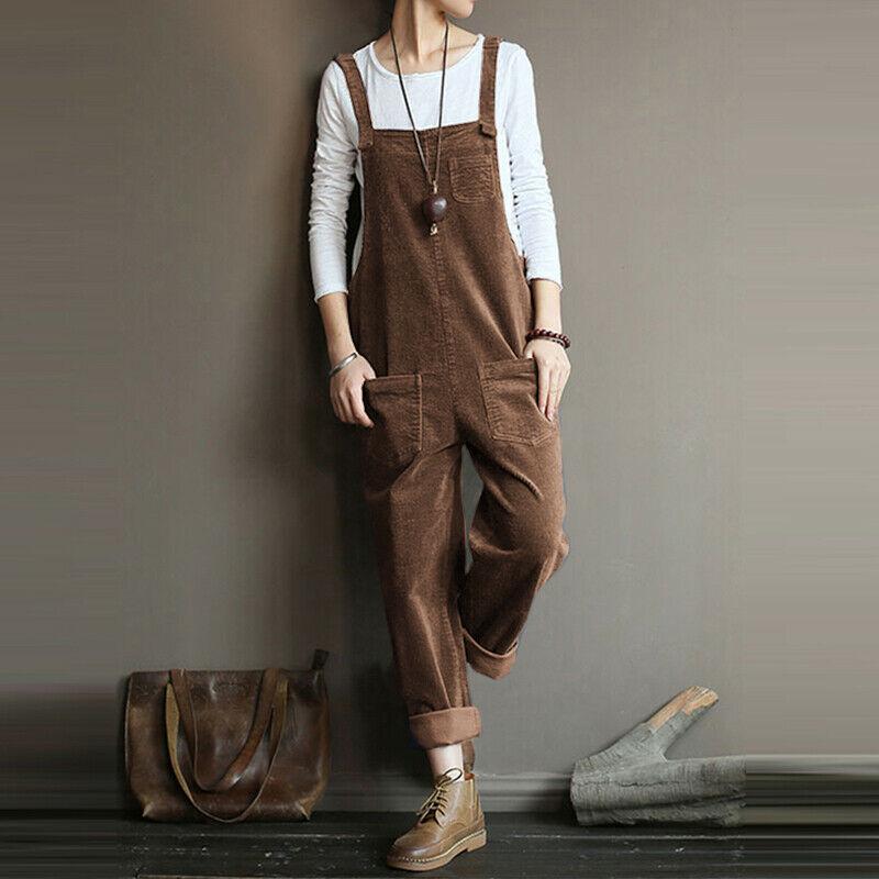 Spring Corduroy Solid Color Casual Long Overalls