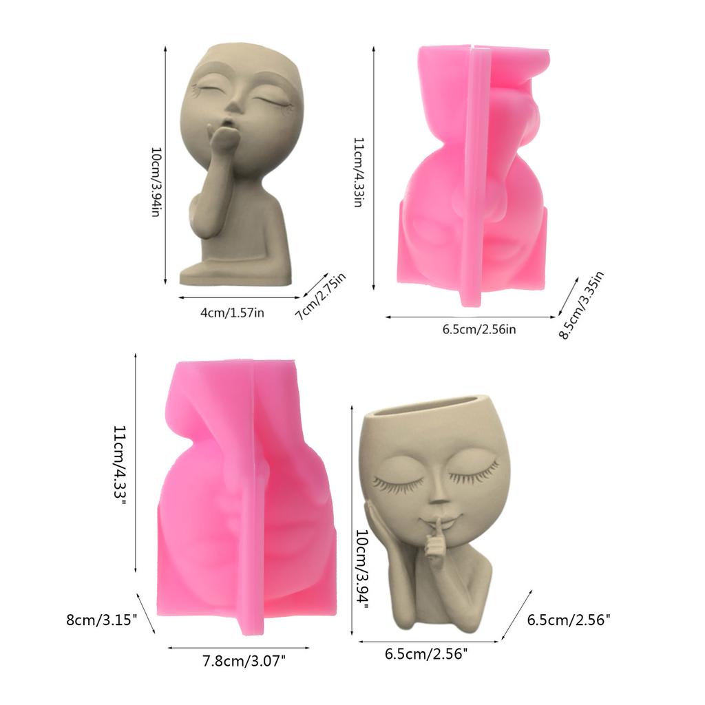 Flower Pot Silicone Mold Concrete Succulent Planter Mould DIY Candle Holder Mold Girl Concrete Cement Mold Home Decors