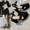 Fashion versatile thick heel open-toed sexy sandals women's 2025 summer new one-word buckle waterproof table high-heeled women's shoes