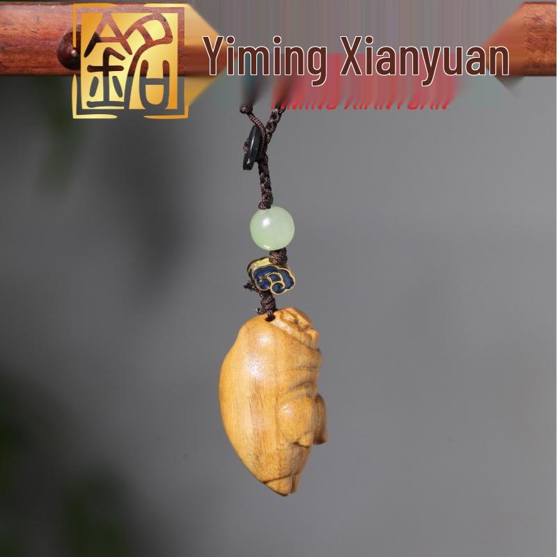

Green & Purple Sandalwood Pig s Trotter Charm: Wood Keychain & Bag Pendant