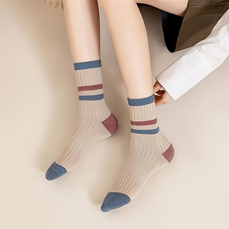 5 Paar Damen Kniehohe Ringelsocken im Retro-Stil und bunte Sportsocken