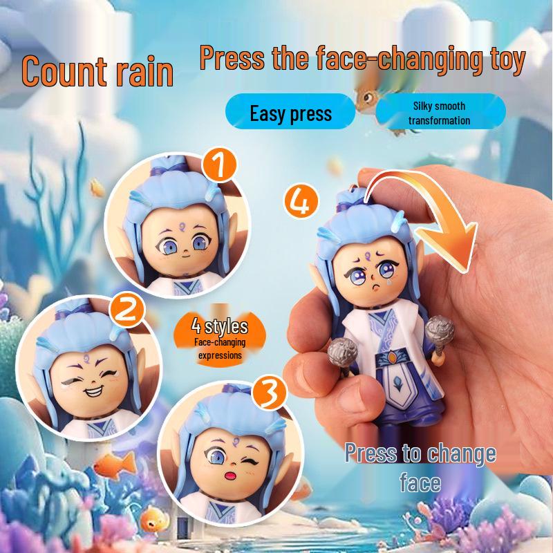 Nezha Face-Changing Keychain: Conquer the Dragon King, Ao Bing Press-to-Change Doll Pendant